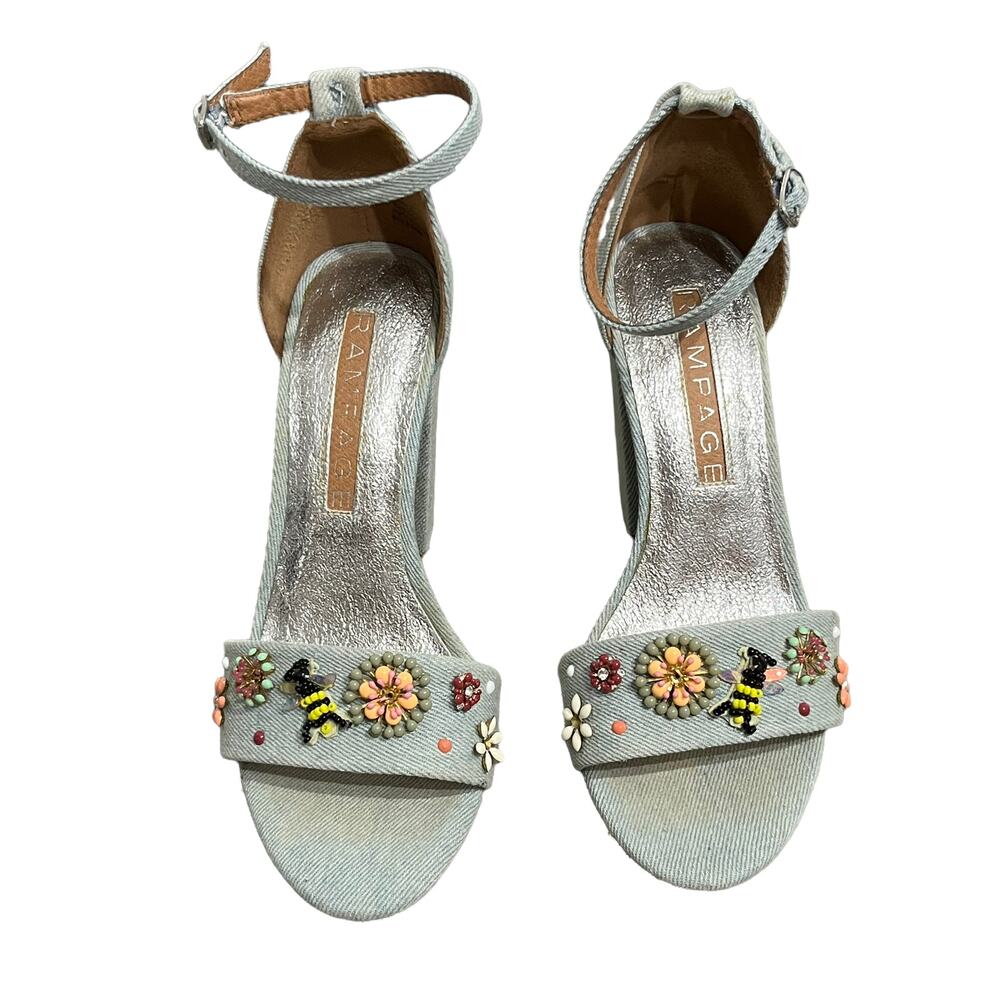 Rampage Women's Light Blue Chambray Garden Sandal Heels SIZE 6